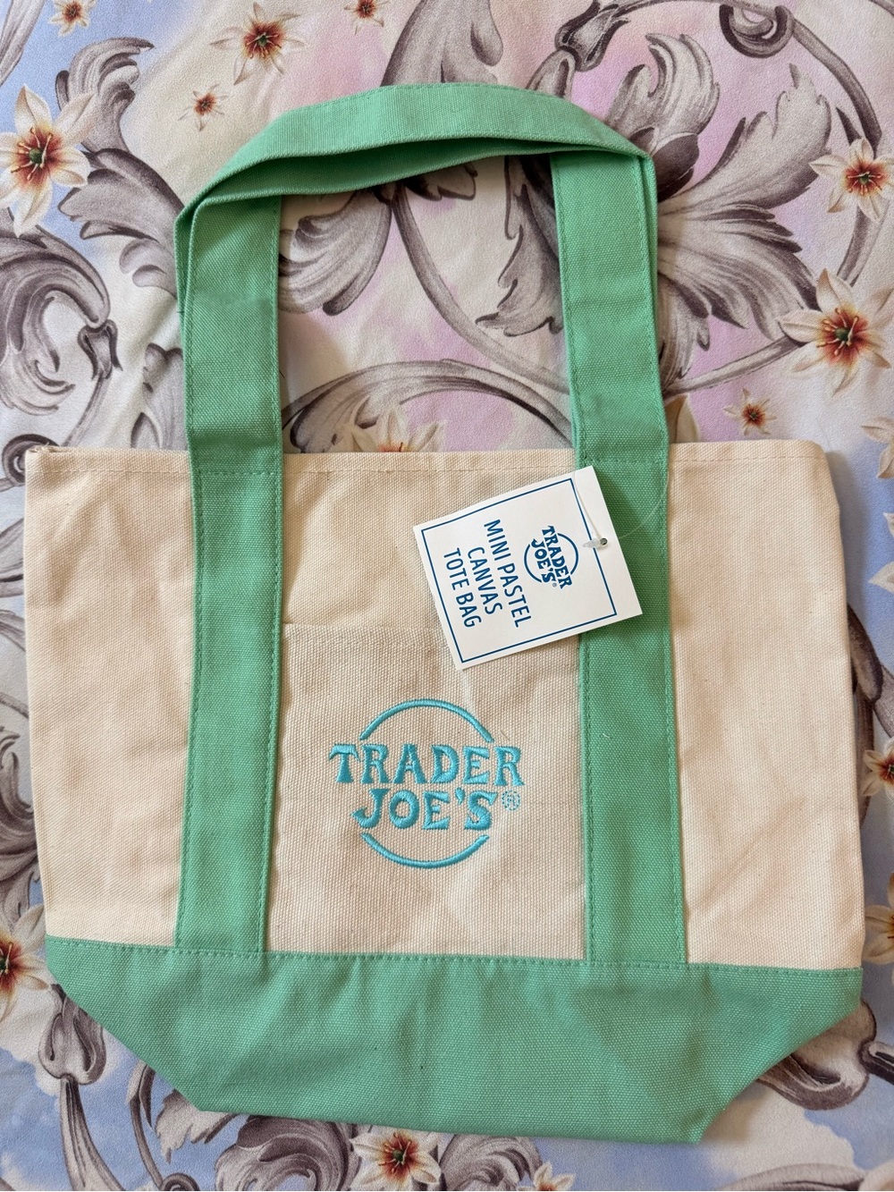 Trader Joe's Mini Pastel Canvas Tote — Green